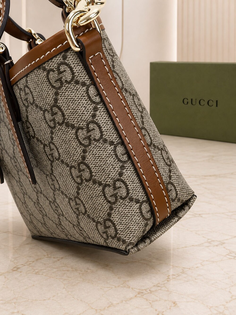 Gucci GG Supreme Canvas Mini Carryall in Beige Brown - Picture 5 of 9